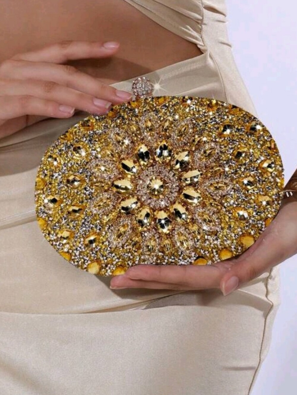 Gold Crystal Oval Evening Clutch